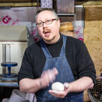 Richard Heeley at work in his pottery in Shropshire Feb 2018